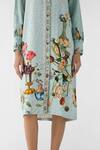 Buy_Studio Rigu_Blue Viscose, Linen Collared Faberge Printed Shirt Dress _Online_at_Aza_Fashions