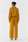 Shop_Studio Rigu_Mustard Vegan Silk Embroidery Collared Maharani Shirt And Pant Set _at_Aza_Fashions