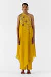 Buy_Studio Rigu_Mustard Vegan Silk Embroidery, Lace, Beads One Maharani Kurta And Pant Set _at_Aza_Fashions