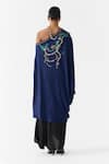 Studio Rigu_Navy Vegan Silk Embroidery, Beads One Shoulder Maharani Draped Dress And Skirt Set _Online_at_Aza_Fashions