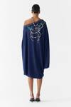 Shop_Studio Rigu_Navy Vegan Silk Embroidery, Beads One Shoulder Maharani Draped Dress And Skirt Set _at_Aza_Fashions