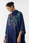 Studio Rigu_Navy Vegan Silk Collared Maharani Round Kimono Dress _Online_at_Aza_Fashions