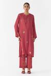 Buy_Studio Rigu_Maroon Vegan Silk Stones, Beads, Quartz Polka Dot Straight Kurta And Pant Set _at_Aza_Fashions