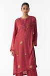 Studio Rigu_Maroon Vegan Silk Stones, Beads, Quartz Polka Dot Straight Kurta And Pant Set _Online_at_Aza_Fashions