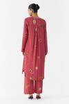 Shop_Studio Rigu_Maroon Vegan Silk Stones, Beads, Quartz Polka Dot Straight Kurta And Pant Set _at_Aza_Fashions