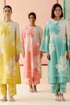 I Am Design_Mint Silk Organza Applique, Embroidery Round Neck Ombre Suit Set _Online
