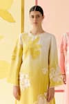 I Am Design_Mustard Silk Organza Applique, Sequins, Embroidery Round Neck Ombre Suit Set _Online