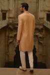 Nitika Gujral_Peach Silk, Cotton, Lycra Embroidery, Beads Tonal Sherwani Set _Online_at_Aza_Fashions