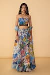 Shop_Saaksha & Kinni_Multi Color Chiffon Scribble Dense Scallop Dupatta _at_Aza_Fashions