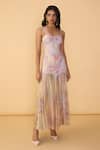 Buy_Saaksha & Kinni_Pink Lycra, Chiffon Sweetheart Neck Daisy Aria Printed Dress _at_Aza_Fashions