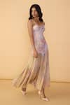 Buy_Saaksha & Kinni_Pink Lycra, Chiffon Sweetheart Neck Daisy Aria Printed Dress 