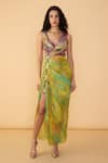Buy_Saaksha & Kinni_Yellow Chiffon Mirrors, Tassels, Embroidery Floroscent Daisy Anya Printed Dress _at_Aza_Fashions