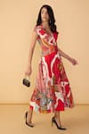 Buy_Saaksha & Kinni_Red Cambric, Cotton, Silk V-neck Velvet Ramie Printed Dress _at_Aza_Fashions