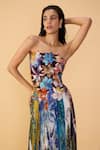 Shop_Saaksha & Kinni_Multi Color Chiffon, Net Applique, Embroidery Bandeau Scribble Dense Elita Dress _Online_at_Aza_Fashions