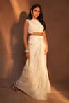 Ashutosh Joshi_Ivory Net, Bemberg, Satin Beads, Embroidery Round Abstract Bustier And Skirt Set _Online_at_Aza_Fashions