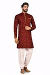 Buy_Arihant Rai Sinha_Maroon Cotton, Denim Embroidery Kurta Set _at_Aza_Fashions