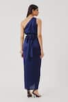 Shop_Aroka_Navy Modal, Satin One Shoulder Blue Deep Water Drape Sarong Dress _at_Aza_Fashions