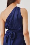 Aroka_Navy Modal, Satin One Shoulder Blue Deep Water Drape Sarong Dress _Online_at_Aza_Fashions