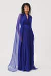 Aroka_Blue Modal, Chiffon V-neck Maya Vegan Maxi Dress _Online_at_Aza_Fashions