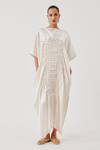 Buy_Aroka_White Vegan Mashru Straight Coral Dress _at_Aza_Fashions