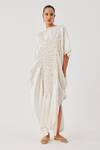 Aroka_White Vegan Mashru Straight Coral Dress _Online_at_Aza_Fashions