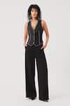 Buy_Aroka_Black Linen Kantha V Neck Bearer Waistcoat _at_Aza_Fashions