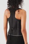 Shop_Aroka_Black Linen Kantha V Neck Bearer Waistcoat _at_Aza_Fashions