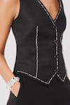 Buy_Aroka_Black Linen Kantha V Neck Bearer Waistcoat _Online_at_Aza_Fashions