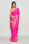 Samyukta Singhania_Pink Silk Zari, Embroidery Floral Woven Pattern Saree With Running Blouse _Online_at_Aza_Fashions