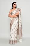 Samyukta Singhania_Off White Silk Zari, Metallic Butti Woven Pattern Saree With Running Blouse _Online_at_Aza_Fashions