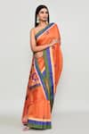 Shop_Samyukta Singhania_Orange Cotton Satin Zari, Butti Woven Pattern Saree With Running Blouse _Online_at_Aza_Fashions