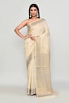 Buy_Samyukta Singhania_Off White Cotton, Silk Zari, Butti Woven Pattern Saree With Running Blouse _at_Aza_Fashions