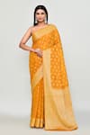 Buy_Samyukta Singhania_Yellow Silk Zari, Embroidery Floral Woven Pattern Saree With Running Blouse _at_Aza_Fashions