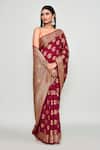 Buy_Samyukta Singhania_Maroon Silk Zari, Embroidery Floral Woven Pattern Saree With Running Blouse _Online_at_Aza_Fashions
