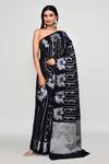 Buy_Samyukta Singhania_Black Silk Zari, Metallic Thread, Floral Woven Pattern Saree With Running Blouse _at_Aza_Fashions