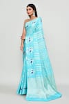 Samyukta Singhania_Sky Blue Silk Zari, Embroidery Floral Woven Pattern Saree With Running Blouse _Online_at_Aza_Fashions