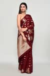 Samyukta Singhania_Maroon Silk Zari, Embroidery Butti Woven Pattern Saree With Running Blouse _Online_at_Aza_Fashions