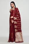 Shop_Samyukta Singhania_Maroon Silk Zari, Embroidery Butti Woven Pattern Saree With Running Blouse _Online_at_Aza_Fashions