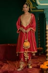 Buy_Saina Kapoor_Fuchsia Chanderi Gota Patti, Embroidery, Tassels Anura Choga Kurta And Salwar Set _at_Aza_Fashions