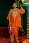 Buy_saina kapoor_Orange Chanderi Gota Patti, Embroidery, Anahita Yoke Choga Kurta And Salwar Set _at_Aza_Fashions
