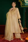 Buy_saina kapoor_Beige Chanderi, Organza Gota Patti, Embroidery, Adrika Kurta And Pant Set _at_Aza_Fashions