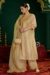 Shop_saina kapoor_Beige Chanderi, Organza Gota Patti, Embroidery, Adrika Kurta And Pant Set _Online_at_Aza_Fashions