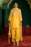 Buy_Saina Kapoor_Yellow Chanderi, Organza Gota Patti, Embroidery, Amodini Floral Kurta Pant Set _Online_at_Aza_Fashions