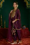 Shop_saina kapoor_Burgundy Chanderi, Organza Gota Patti, Alisha Paisley Pattern Kurta And Salwar Set _Online_at_Aza_Fashions