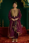 Buy_saina kapoor_Burgundy Chanderi, Organza Gota Patti, Alisha Paisley Pattern Kurta And Salwar Set _at_Aza_Fashions