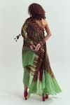 Shop_Capisvirleo_Olive Green Silk Embroidery, Tassels One Shoulder Heather Tie Dye Dress _at_Aza_Fashions