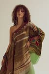 Capisvirleo_Olive Green Silk Embroidery, Tassels One Shoulder Heather Tie Dye Dress _Online_at_Aza_Fashions