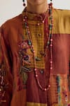 Capisvirleo_Orange Linen, Silk, Cotton Patchwork, Shrub Rose Tie Dye Kurta And Pant Set _Online_at_Aza_Fashions