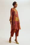 Buy_Capisvirleo_Orange Linen, Silk, Cotton Patchwork, Shrub Rose Tie Dye Kurta And Pant Set _Online_at_Aza_Fashions