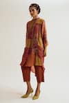 Capisvirleo_Orange Linen, Silk, Cotton Patchwork, Shrub Rose Tie Dye Kurta And Pant Set _at_Aza_Fashions